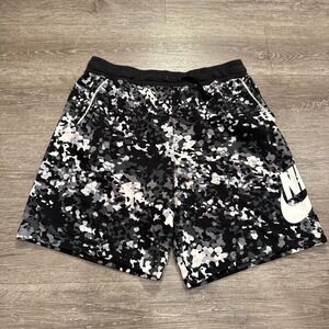 Nike Shorts Mens XL Black Gray Camo Sportswear Drawstring Big Swoosh Spellout